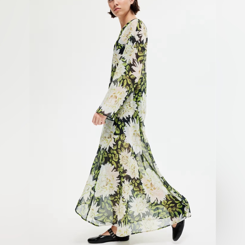 H&M Edition Sheer Floral (green, black, white) maxi dress. Large. NWT. Sold out